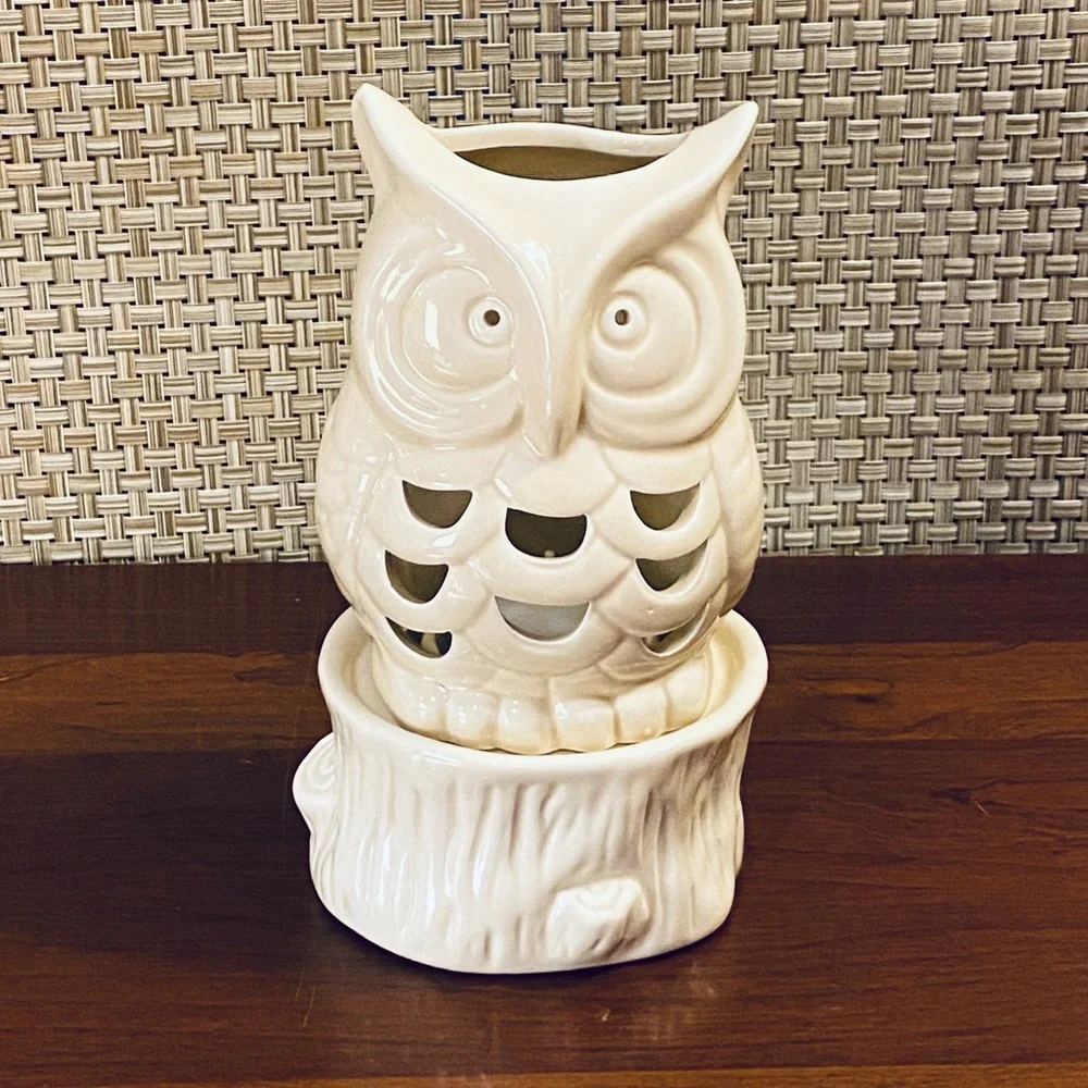 NWOT Cream Glazed Ceramic Owl Tea Light